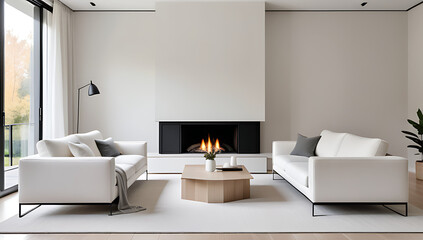 white sofas scandinavian style fireplace modern living room neutral color palette clean lines home always