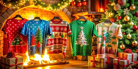 Naklejka premium Festive Christmas Themed T-Shirts for Holiday Cheer and Celebration