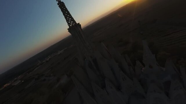 FPV video over the Mare de Deu de Montserrat Temple in Montferi, Catalonia, Spain