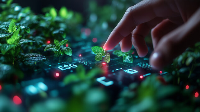 A digital graph showing "ESG" alongside growth metrics, symbolizing responsible investment and long-term corporate strategy.