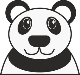Panda bear black and white portrait cartoon style signal illustration. Image isolated on white background for logos or design