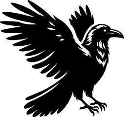 Obraz premium black raven silhouette illustration, raven bird vector silhouette