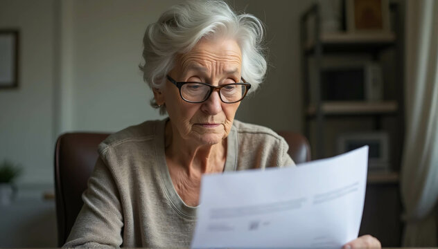 An older woman who read a paper that affected her, received negative, distressing news about health issues, financial difficulties, eviction or bank debt notification, or unexpected bills 
