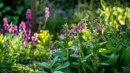 Fototapeta premium Comfrey Patch in a Vibrant Herb Garden 