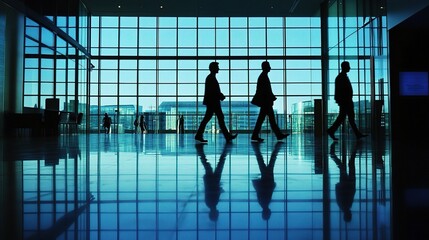 Silhouettes of Business People in Modern Building
