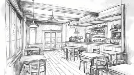 Pencil sketch of a restaurant. Pencil Sketch. Illustration
