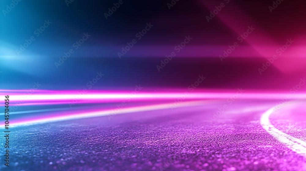 Poster futuristic hi-speed long tail road in virtual reality - pixelated horizon with glitch effects and dy