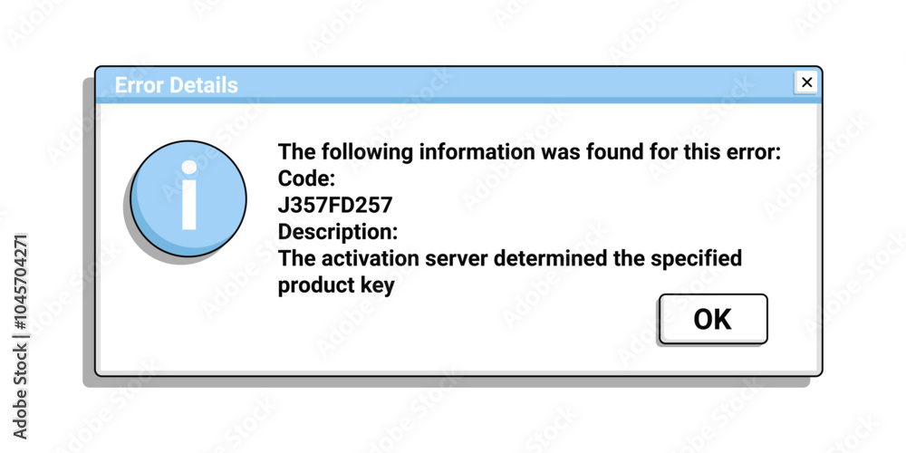 Poster error notification window in retro style with description in blue style. old digital warning message