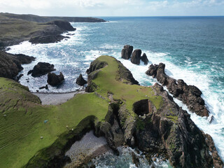 Mangersta sea stacks, natural rock formations in sea off coast Isle of Lewis, Outer Hebrides, Scotland