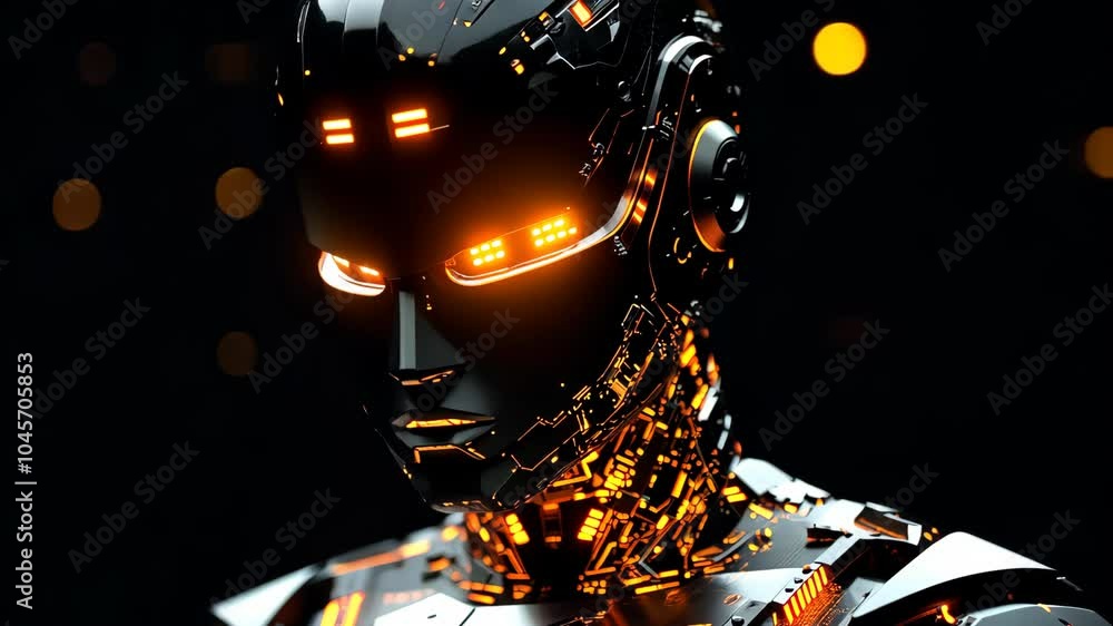 Poster android robot engagingly scanning its surroundings
