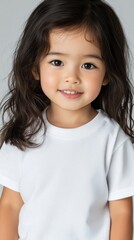 家族のライフスタイル写真のためのカジュアルな白いTシャツを着た笑顔の子供