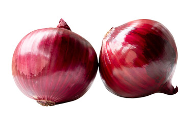 Side view of red or purple onion bulbs in stack isolated with clipping path in png file format