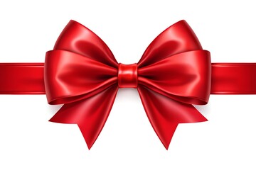 Fototapeta premium Realistic red satin ribbon tied into a beautiful bow on a white background. Perfect for gift wrapping, holiday designs, or greeting cards with ample copy space.