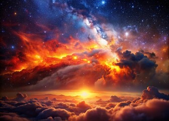 Fototapeta premium Fiery Cosmic Clouds in Distant Galaxy - Stunning Space Photography