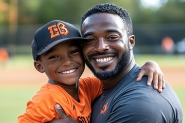 A coach hugging an athlete after a successful game, showing the appreciation of effort, perseverance, and dedication