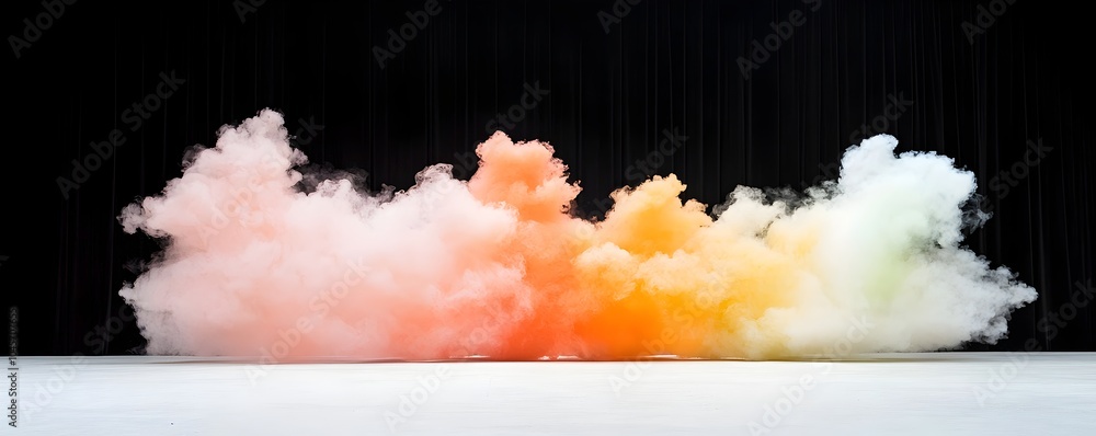Poster vibrant multicolored smoke cloud in dark studio - mesmerizing layers of colorful vapor creating a st