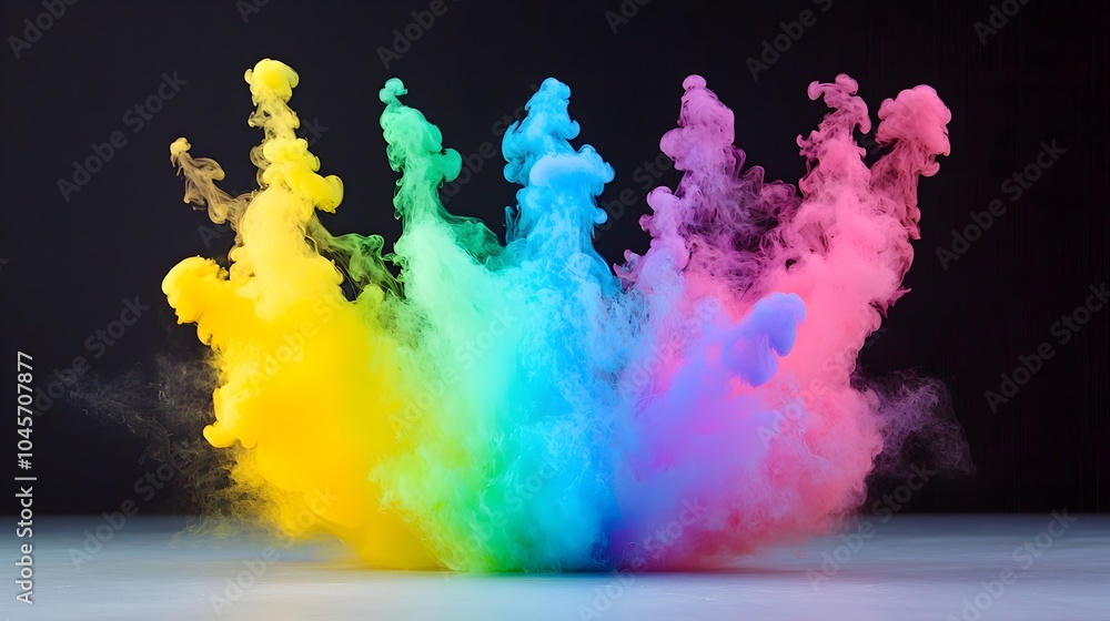 Poster vibrant colored smoke in slow motion - captivating dynamic display in dark studio setting for creati