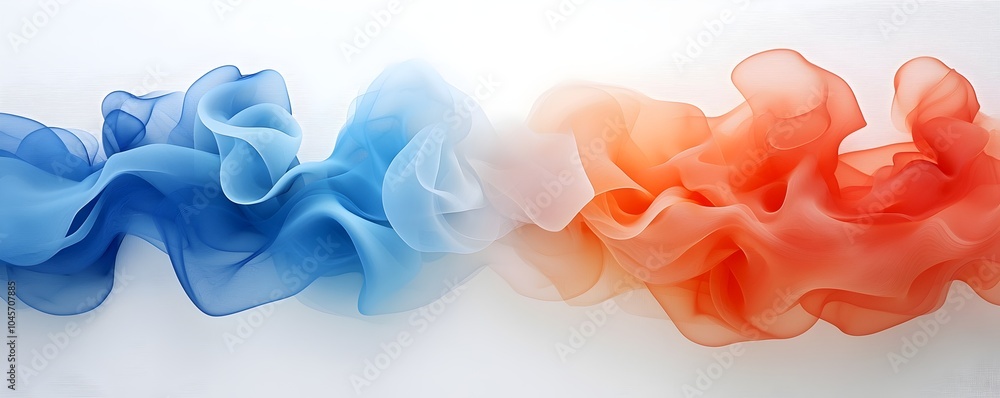 Poster vibrant abstract smoke clouds in deep blues and fiery reds - captivating colorful swirls for dynamic