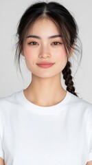 Fototapeta premium ファッションやライフスタイルの写真撮影に適したカジュアルなスタイルの若い女性のポートレート