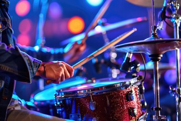 Naklejka premium A musician playing drums with a band