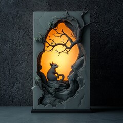 Grey Stone Sculpture With Squirrel Inside and Glow
