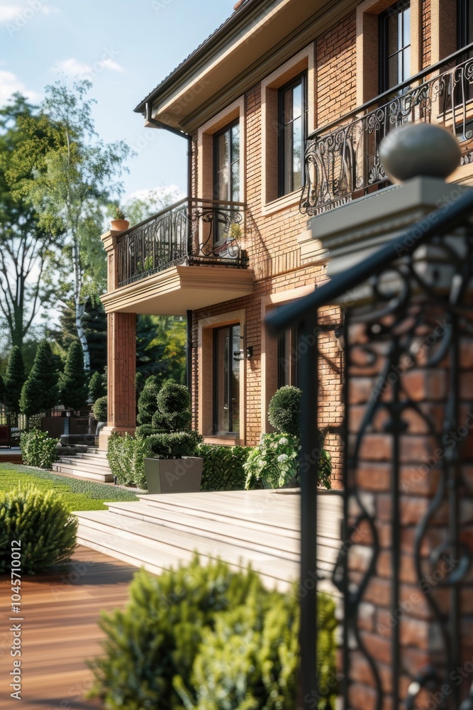 Poster a classic-style building with multiple balconies, ideal for use in cityscape or architecture images