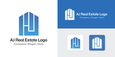 Initial monogram letter A & J real estate concept logo design template