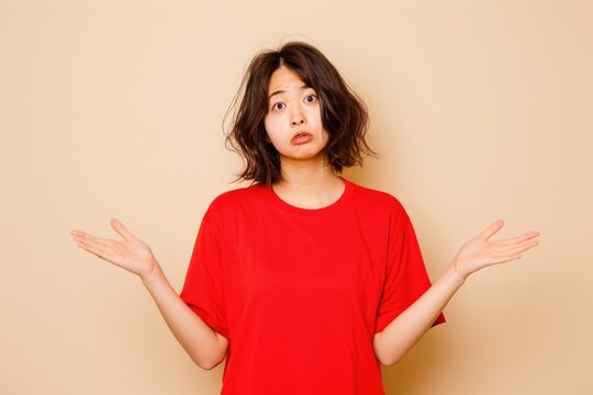 A woman holds her hands out, possibly seeking help or attention