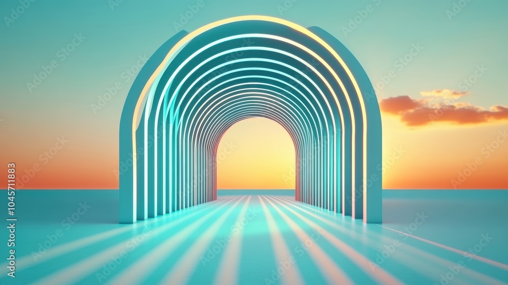 Aufkleber a geometric, glowing pattern of light and shadow, creating a surreal and abstract landscape.