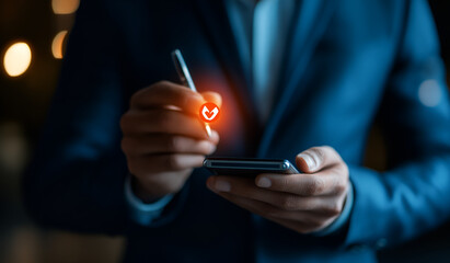 A Businessman Pondering a Question on a Digital Tablet