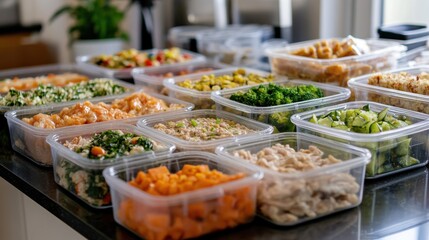 An inviting assortment of freshly prepared dishes neatly arranged in clear containers, offering a feast of vibrant flavors and tantalizing variety.