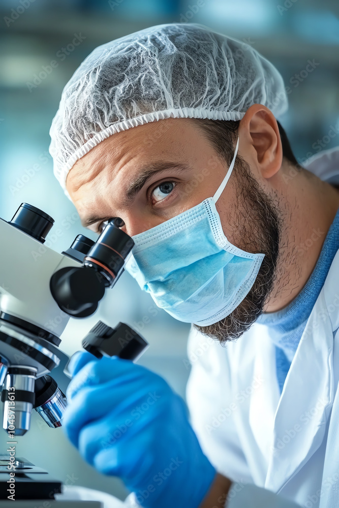 Poster focused research a scientist using a microscope for groundbreaking discoveries in the laboratory