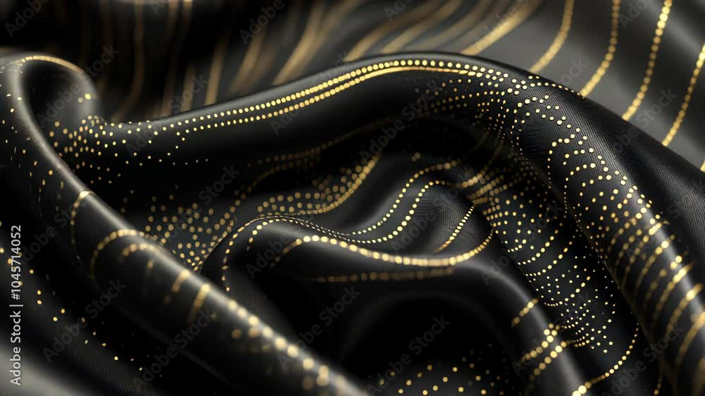 Poster flowing black and gold fabric creating a luxurious wave pattern