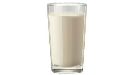 Vivid front view of a full glass of milk on a transparent backdrop.