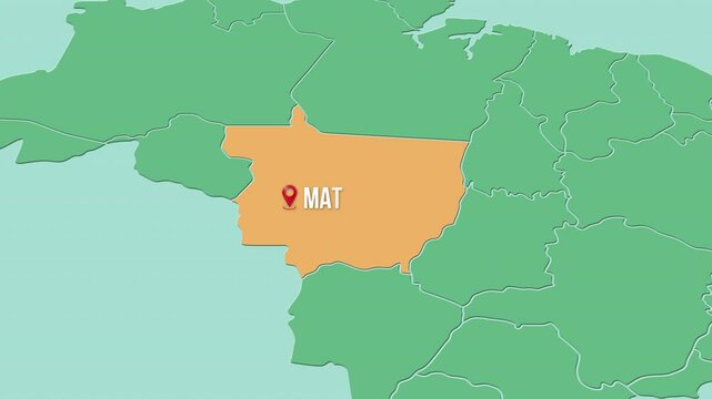 Mapa de Brasil con divisi&oacute;n pol&iacute;tica resaltando el estado de Mato Grosso.