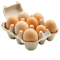 A close-up of several ten-egg chicken cartons arranged neatly, isolated on a white background (3)