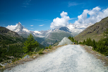 Zermatt, Switzerland - Hiking along the Five Lakes trail, view of the Matterhorn
