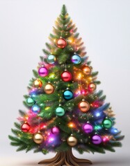 Fototapeta premium Árbol de Navidad con bolas y luces de colores, foto realista, fondo blanco