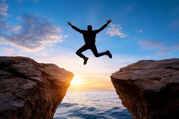 A person diving off a cliff into the water below, capturing the excitement and freedom of acting boldly