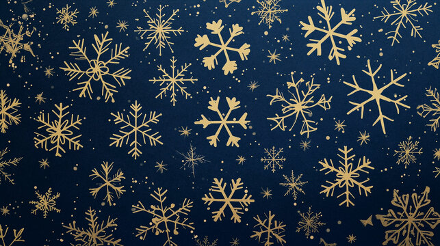 Elegant wrapping paper featuring golden snowflakes on a rich blue background, perfect for holiday gift presentations and celebrations