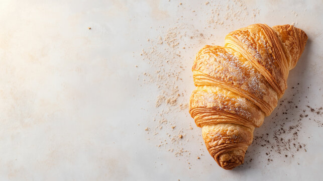 Gourmet croissant with golden flaky layers on a textured surface, perfect for breakfast or a delightful snack at any time of day