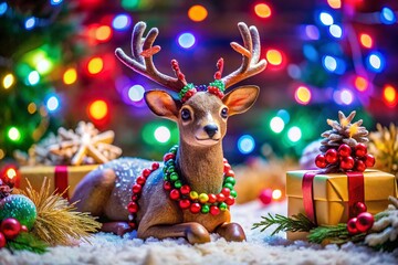Fototapeta premium Funny Christmas Reindeer Product Photography for Holiday Decor and Gifts