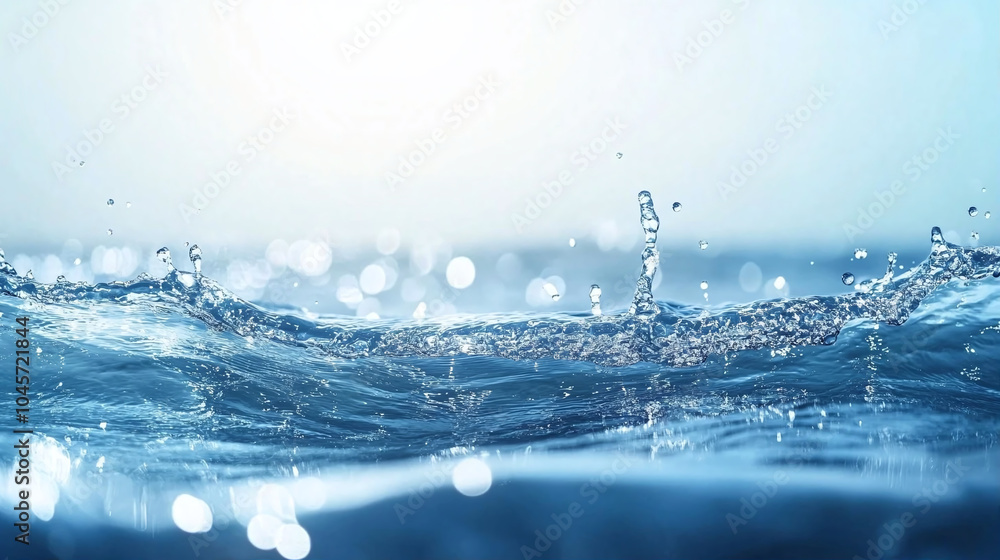 Poster the surface of the water with splashes creating the effect of movement.