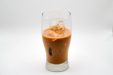 Coffee cup with ice on white background