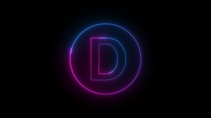 Glowing Neon Letter D in Circle