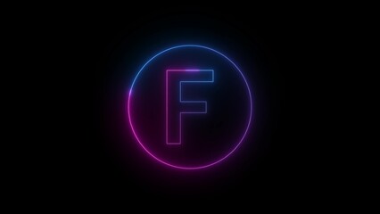 Glowing Neon Letter F in Circle