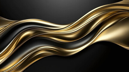 abstract composition with smooth wavy lines of golden color on a dark background.