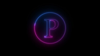 Glowing Neon Letter P in Circle