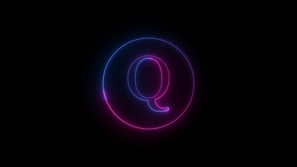 Glowing Neon Letter Q on Black Background