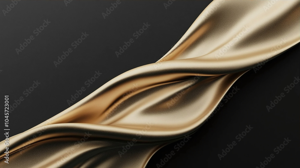 Poster abstract composition with smooth wavy lines of golden color on a dark background.